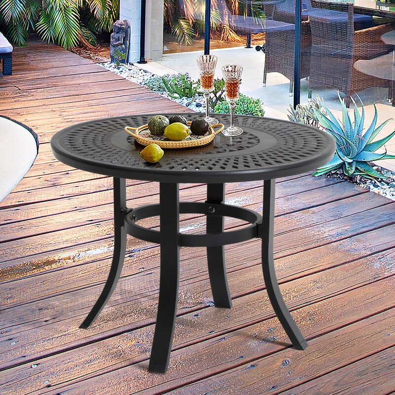 Alcott Hill® Cast Aluminum Patio Side Table Outdoor Round Anti-rust